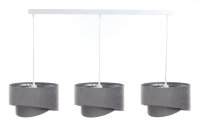 Suspension tissu 3 flammes E27 en blanc gris argenté