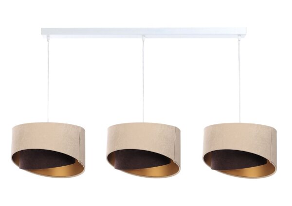 Suspension 3 flammes E27 en blanc beige marron or