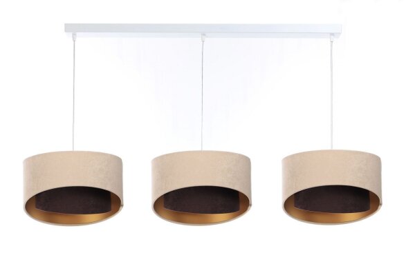 Suspension 3 flammes E27 en blanc beige marron or