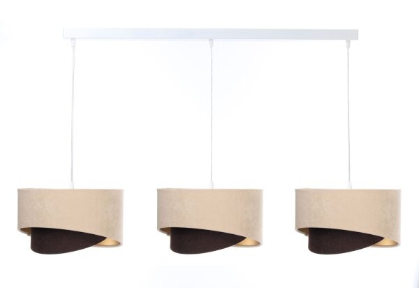 Suspension 3 flammes E27 en blanc beige marron or