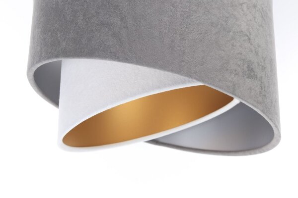Suspension tissu 3 flammes en blanc gris or E27 L : 87 cm