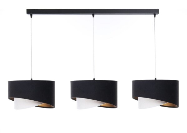Lampe à suspendre noir blanc or 3-flamme E27 abat-jour en tissu