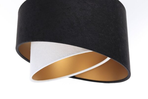 Suspension tissu 3 flammes E27 en blanc noir or