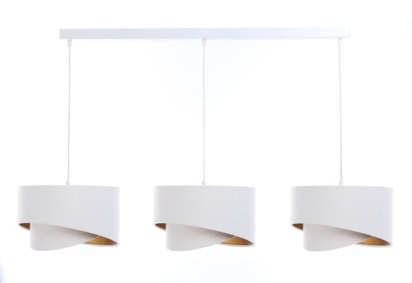 Suspension tissu 3 flammes blanc or E27 aspect velours