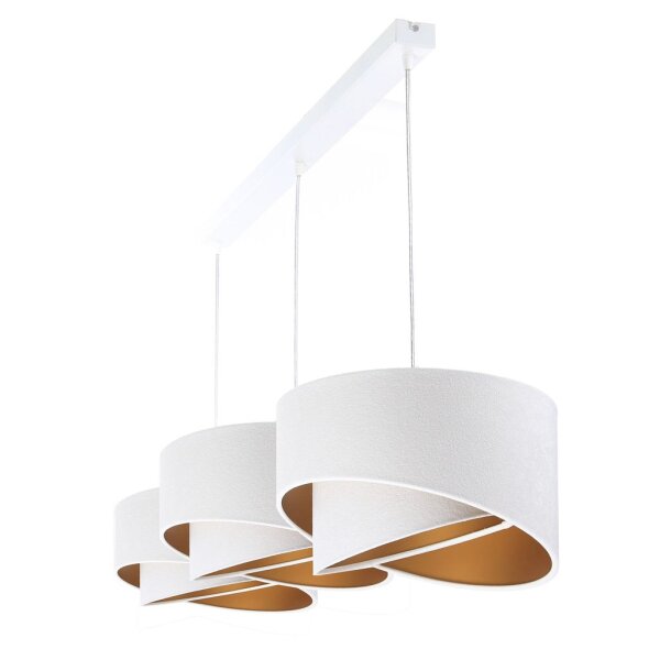 Suspension tissu 3 flammes blanc or E27 aspect velours