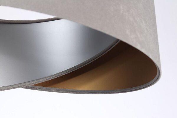 Lampe à suspendre ronde E27 D : 50 cm Gris Or Argent Abat-jour en tissu