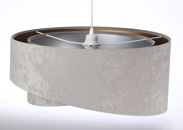 Lampe à suspendre ronde E27 D : 50 cm Gris Or Argent Abat-jour en tissu