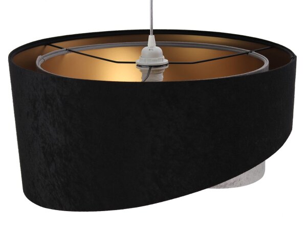 Suspension Noir Gris Or E27 ronde Ø 50 cm Tissu