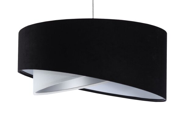 Suspension E27 ronde D : 50 cm Tissu Noir Argent Blanc