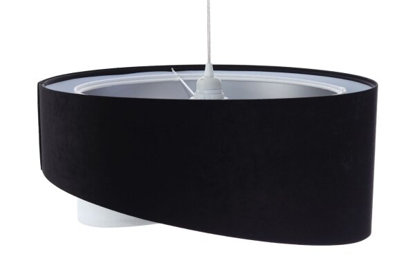 Suspension E27 ronde D : 50 cm Tissu Noir Argent Blanc