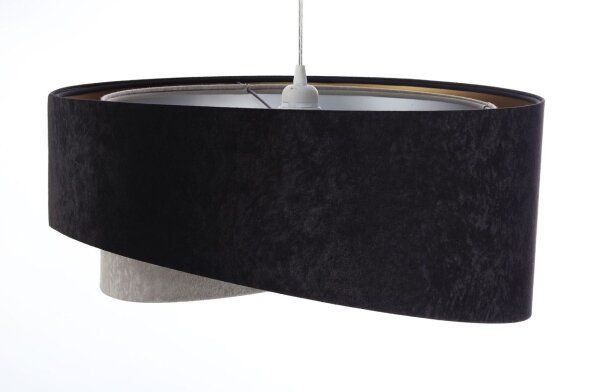 Suspension ronde Ø 50 cm E27 tissu noir or gris argent