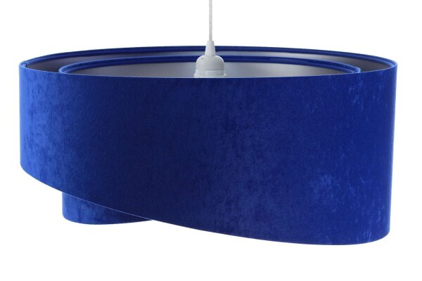 Lampe à suspendre tissu bleu cobalt argent E27 rond D : 50 cm
