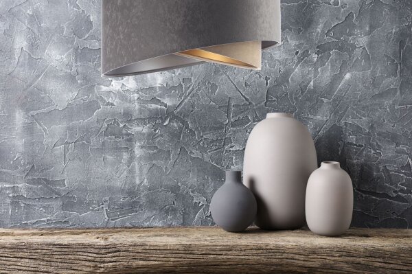 Suspension ronde Ø 50 cm Gris Argent Beige Or E27 Tissu