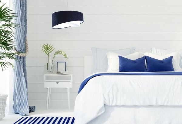 Lampe à suspendre Blanc Bleu E27 rond Ø 50 cm Tissu aspect velours