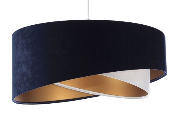Suspension Tissu Bleu Blanc Or E27 ronde D : 50 cm