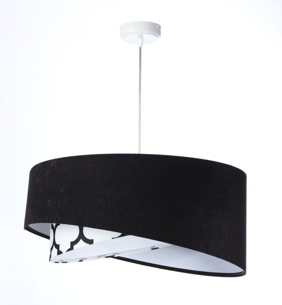 Suspension Noir Blanc Rond D : 50 cm E27 Motif Rétro