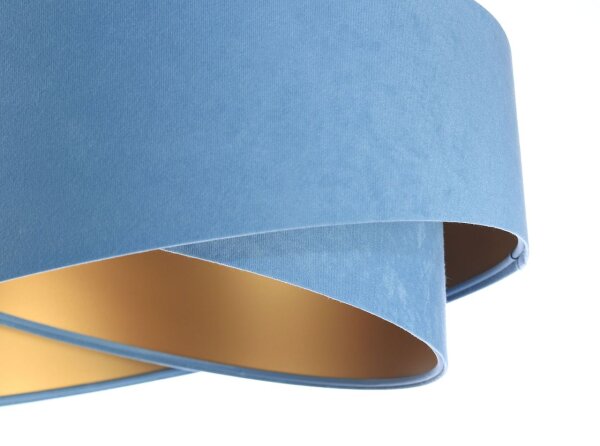 Suspension ronde D : 50 cm E27 Bleu Or Tissu aspect velours