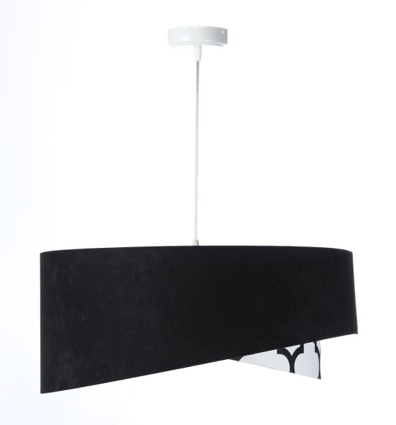 Suspension ronde D : 50 cm Tissu aspect velours noir blanc