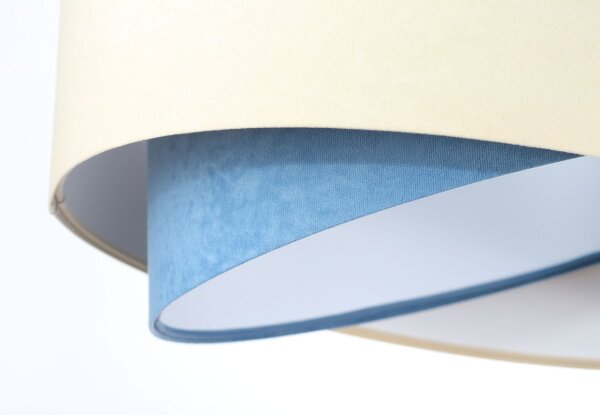 Suspension Tissu aspect velours rond Ø 50 cm E27 Crème Bleu