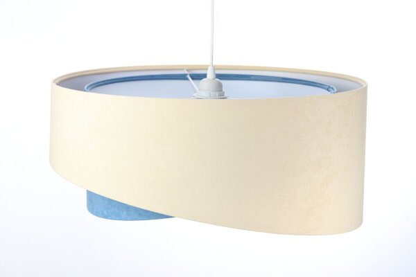 Suspension Tissu aspect velours rond Ø 50 cm E27 Crème Bleu
