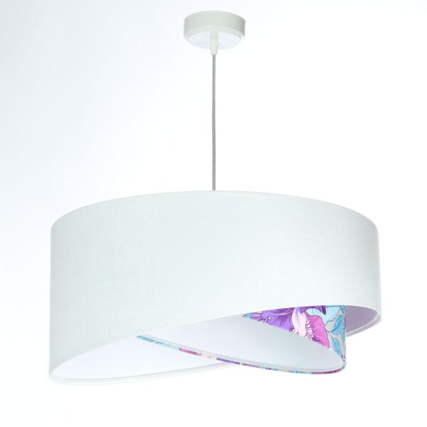 Suspension Blanc Violet Fleurs Print E27 rond Ø 50 cm Tissu