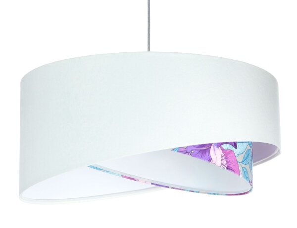 Suspension Blanc Violet Fleurs Print E27 rond Ø 50 cm Tissu