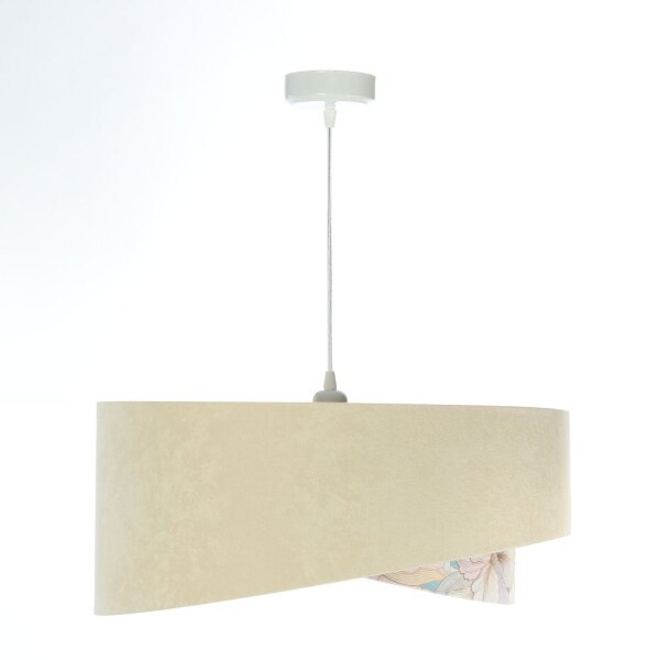 Suspension ronde D : 50 cm E27 Tissu en beige crème or