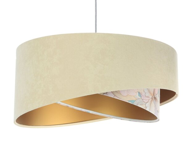 Suspension ronde D : 50 cm E27 Tissu en beige crème or
