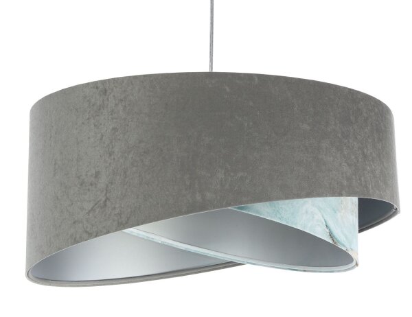 Suspension Abat-jour en tissu Ø 50 cm rond Gris Bleu clair Argent