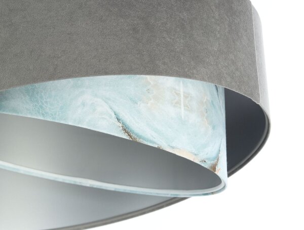 Suspension Abat-jour en tissu Ø 50 cm rond Gris Bleu clair Argent