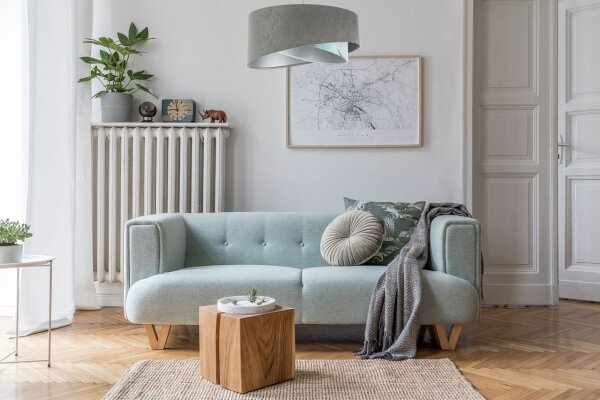 Suspension Abat-jour en tissu Ø 50 cm rond Gris Bleu clair Argent