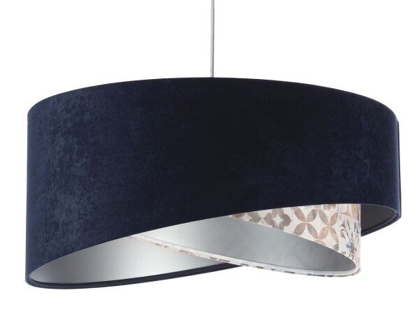 Suspension Tissu D : 50 cm Aspect velours Bleu Beige Argenté