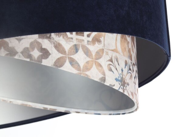 Suspension Tissu D : 50 cm Aspect velours Bleu Beige Argenté