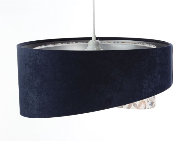 Suspension Tissu D : 50 cm Aspect velours Bleu Beige Argenté