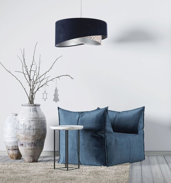 Suspension Tissu D : 50 cm Aspect velours Bleu Beige Argenté