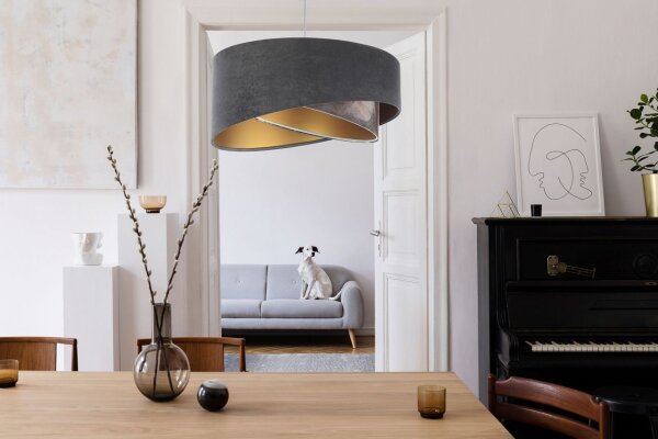 Lampe à suspendre Gris Or E27 Abat-jour en tissu Ø 50 cm Moderne KARIM