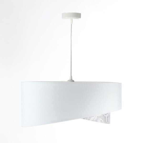 Suspension ronde D : 50 cm E27 Blanc Gris Abat-jour en tissu