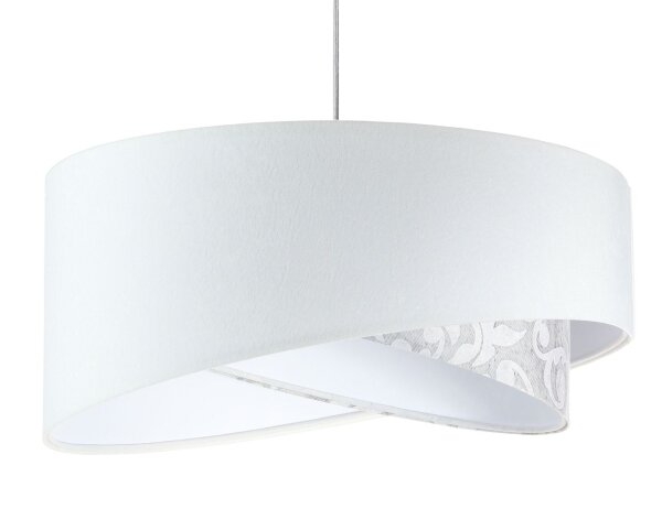 Suspension ronde D : 50 cm E27 Blanc Gris Abat-jour en tissu