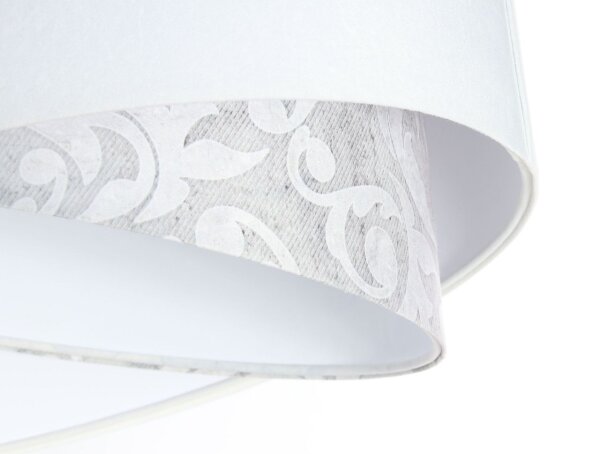 Suspension ronde D : 50 cm E27 Blanc Gris Abat-jour en tissu