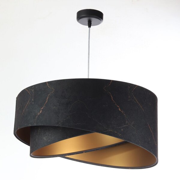 Suspension noir marbré or E27 aspect velours