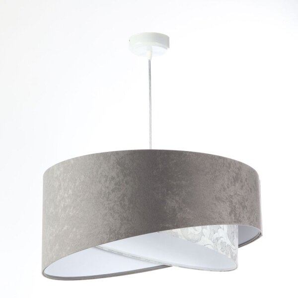 Suspension Gris Blanc Ø 50 cm Abat-jour en tissu aspect velours