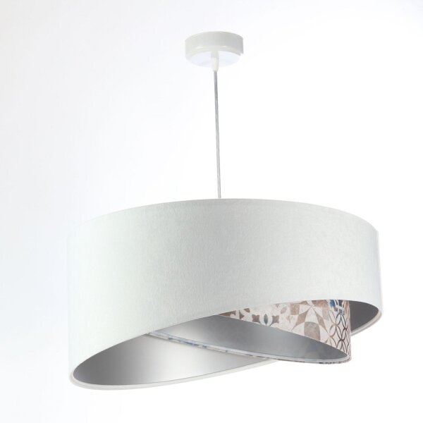Lampe à suspendre Blanc Beige Argent E27 Ø 50 cm Tissu aspect velours
