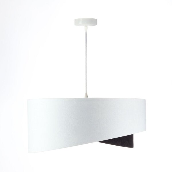 Suspension E27 ronde Ø 50 cm tissu blanc noir or