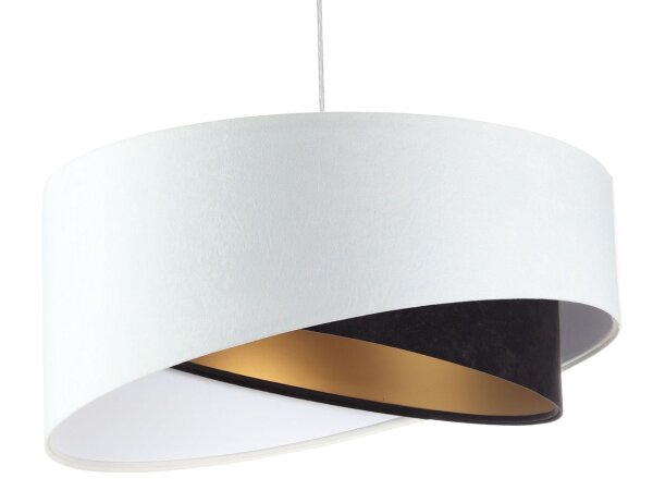 Suspension E27 ronde Ø 50 cm tissu blanc noir or