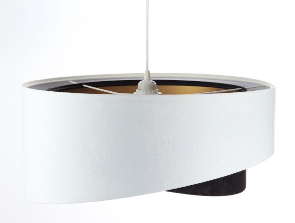 Suspension E27 ronde Ø 50 cm tissu blanc noir or