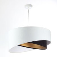 Suspension E27 ronde &Oslash; 50 cm tissu blanc noir or