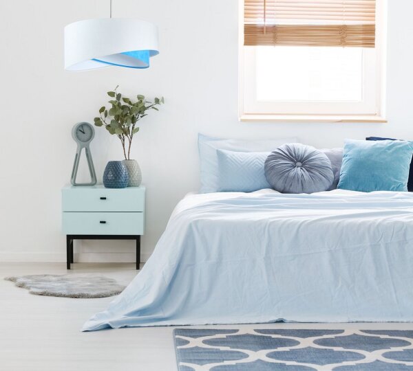 Suspension ronde Ø 50 cm E27 Blanc Bleu Tissu Aspect velours