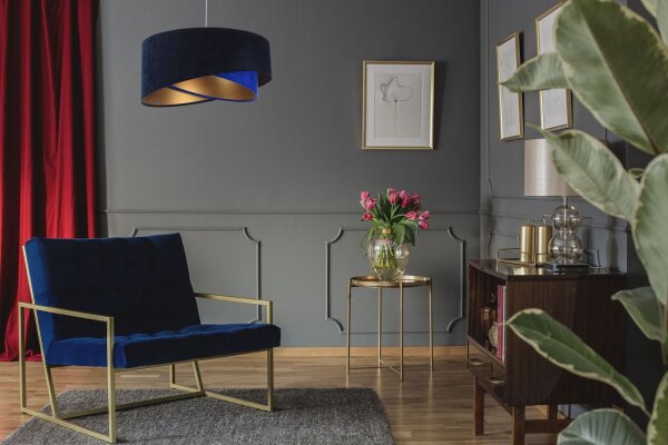 Lampe à suspendre Bleu Or E27 Ø 50 cm Tissu Abat-jour aspect velours