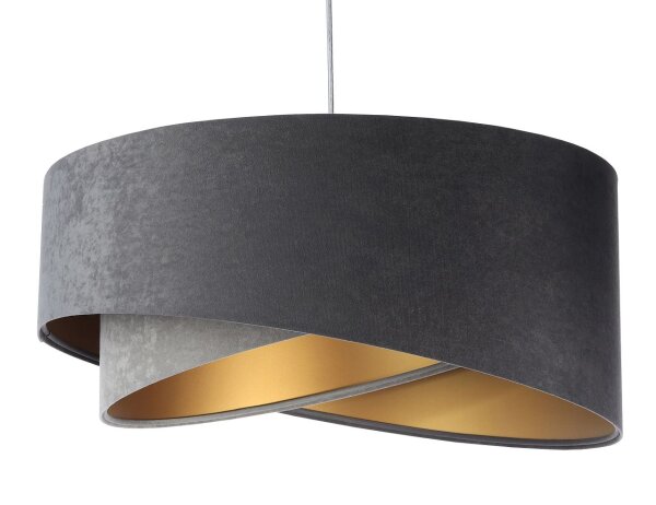 Suspension ronde D : 50 cm Gris Or E27 Abat-jour en tissu