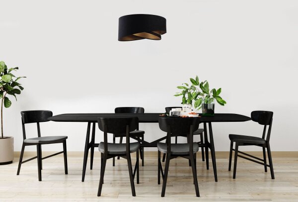 Lampe à suspendre E27 ronde Ø 50 cm Noir Or Tissu Dentelle Moderne